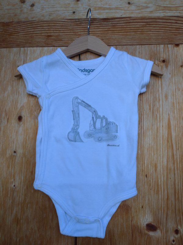 Babybody mit Aufdruck. Bagger Bleistiftzeichnung