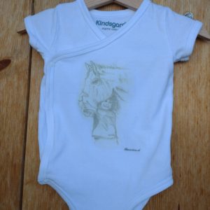 Babybody bedruckt Kind mit Pferd Bleistiftzeichnung