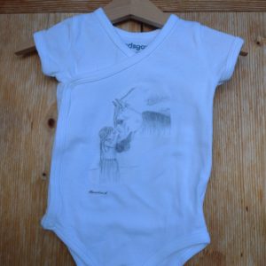 Babybody bedruckt mit Mädchen mit Pferd Bleistiftzeichnung