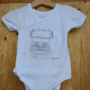 Babybody bedruckt mit Mercedes Lastwagen Bleistiftzeichnung