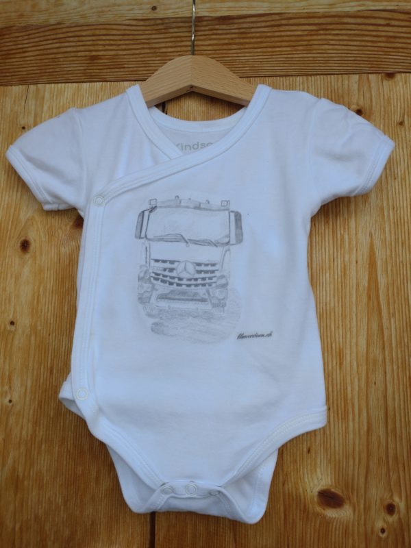 Babybody bedruckt mit Mercedes Lastwagen Bleistiftzeichnung