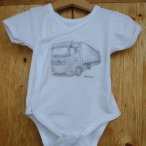 Babybody bedruckt mit Sattelschlepper Bleistiftzeichnung